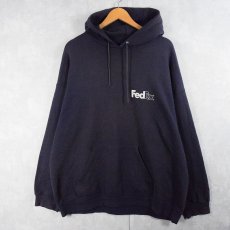 画像2: 90's Lee SPORT "FedEx" 企業ロゴプリント スウェットフーディー NAVY (2)