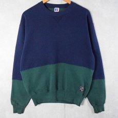 画像1: 90's〜 RUSSELL ATHLETIC USA製 前V 2トーンカラースウェット NAVY×GREEN M (1)