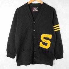 画像1: 60's Whiting ワッペン付き レタードニットカーディガン BLACK SIZE40 (1)