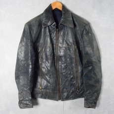 画像1: 〜70's ジップデザイン レザージャケット NAVY (1)