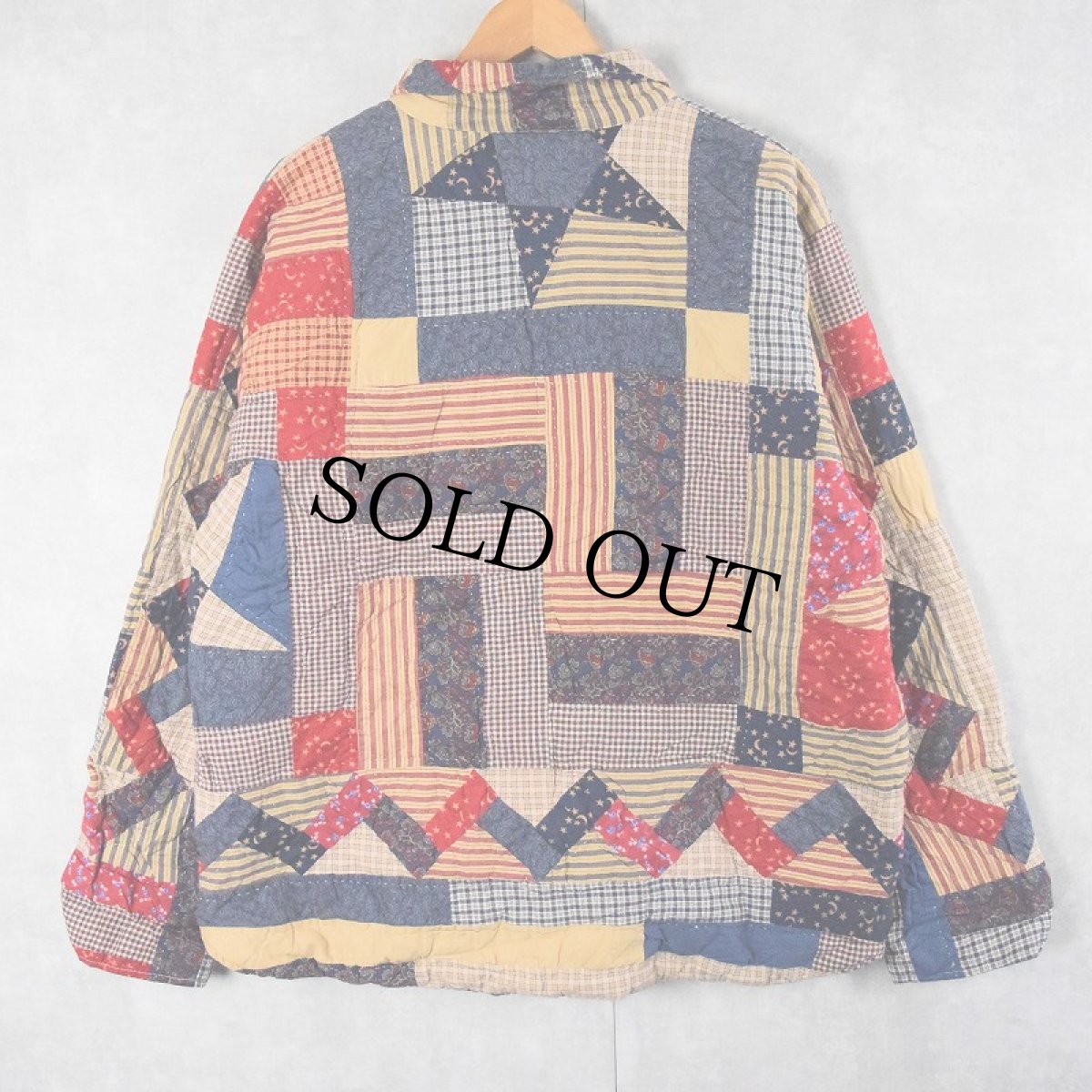 画像2: 星柄 リバーシブル パッチワーク キルティングジャケット M (2)
