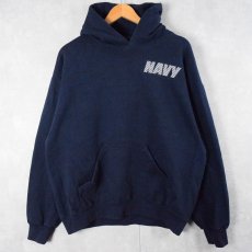 画像2: U.S.NAVY USA製 "NAVY" リフレクタープリントスウェットフーディー NAVY L (2)