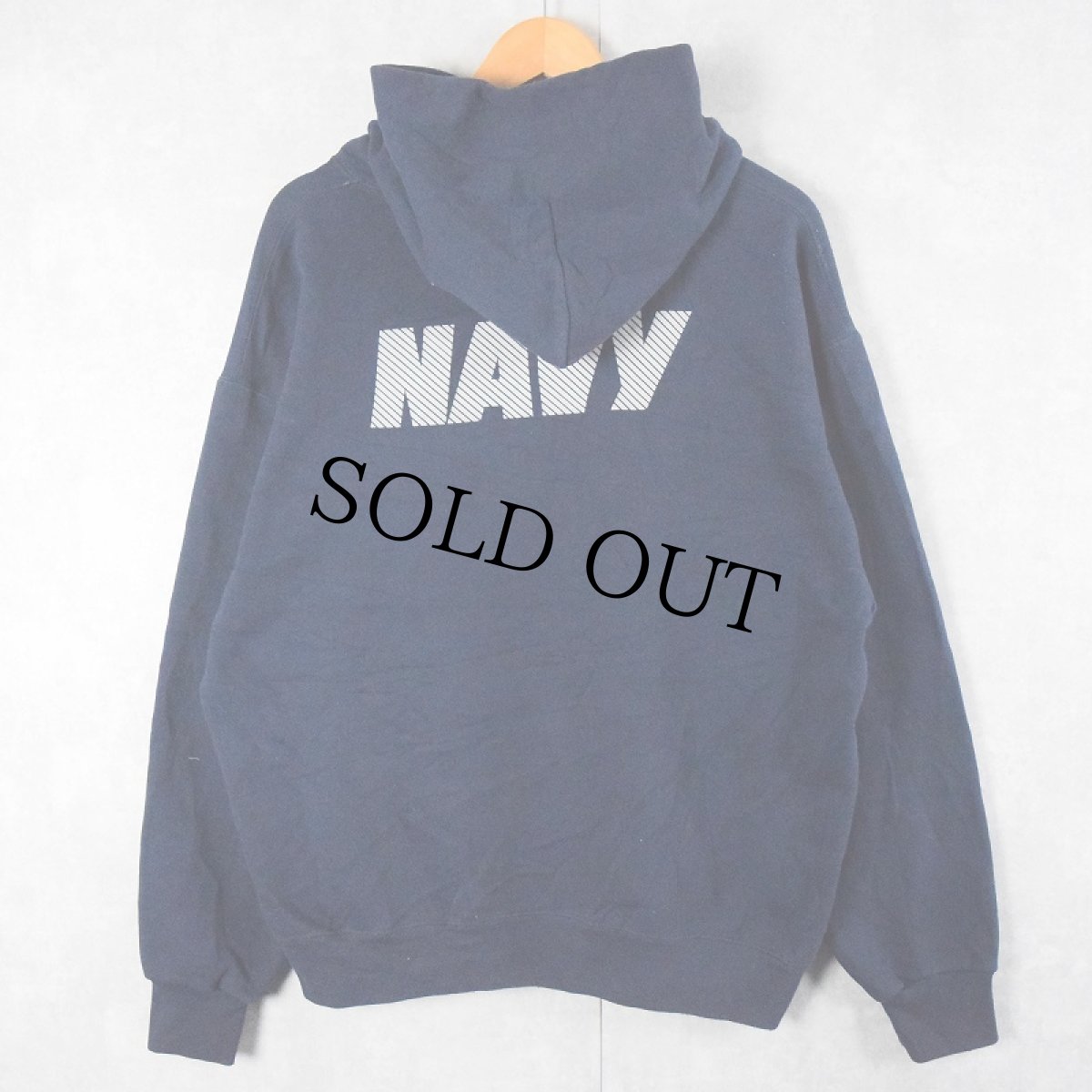 画像1: U.S.NAVY USA製 "NAVY" リフレクタープリントスウェットフーディー NAVY L (1)