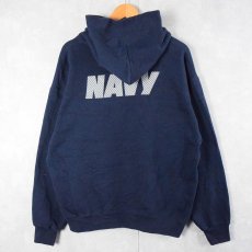 画像1: U.S.NAVY USA製 "NAVY" リフレクタープリントスウェットフーディー NAVY L (1)