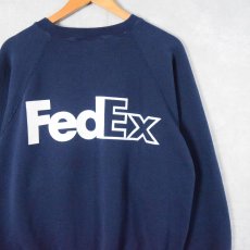 画像1: 90's FedEx USA製 企業ロゴプリントスウェット NAVY L (1)