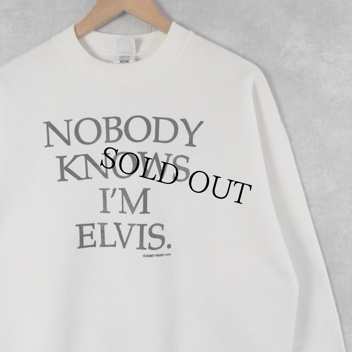 画像1: 90's DON'T PANIC "NOBODY KNOWS I'M ELVIS" プリントスウェット L (1)