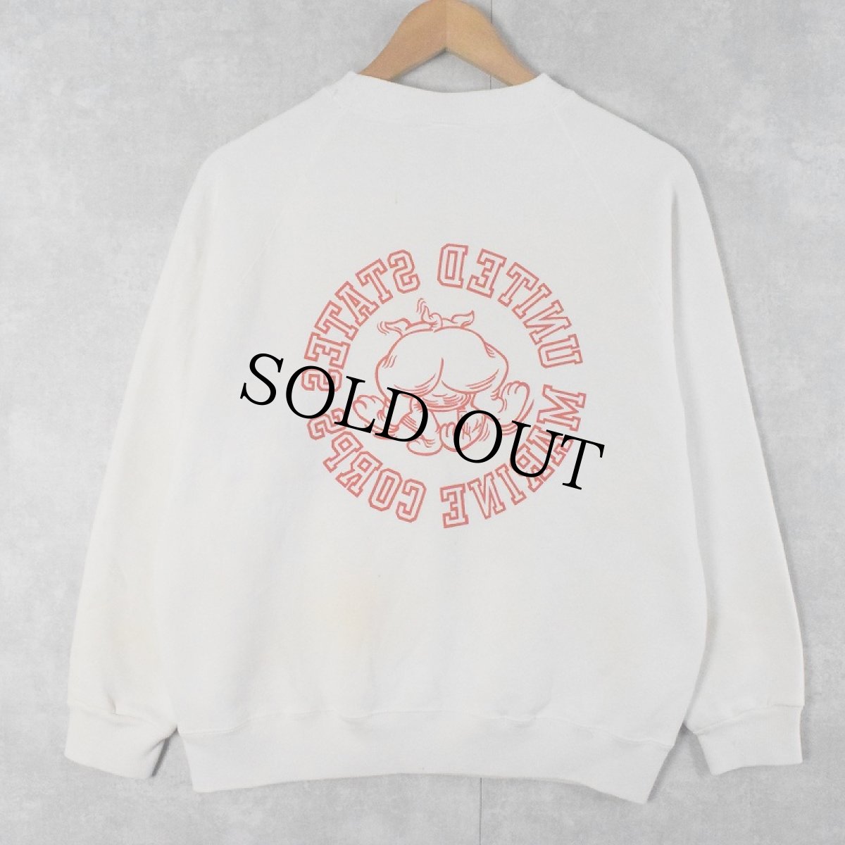 画像2: 90's SOFFE USA製 "UNITED STATES MARINE CORPS" プリントラグランスウェット L (2)