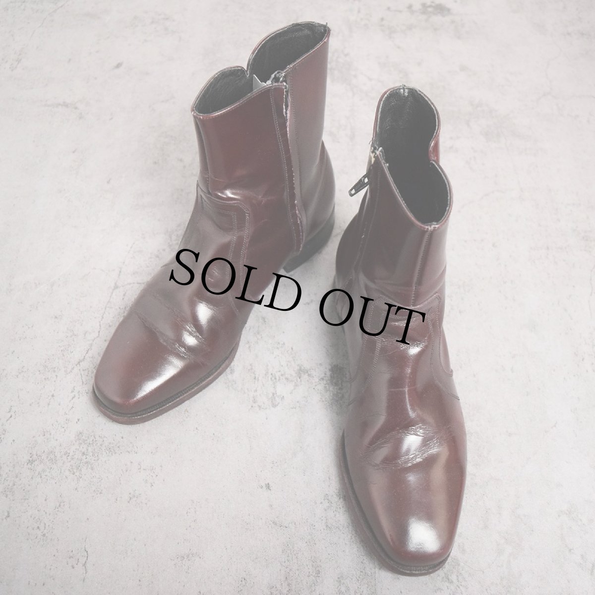 画像1: 70〜80's FLORSHEIM サイドジップ レザーブーツ BURGUNDY 27cm (1)