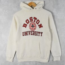 画像1: 80's Champion USA製 トリコタグ "BOSTON UNIVERSITY" ラグランスウェットフーディー M (1)