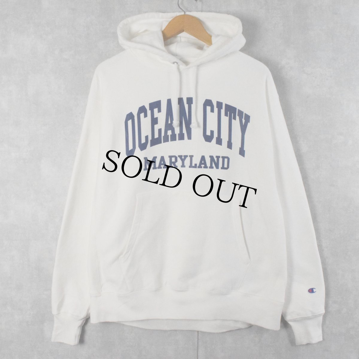 画像1: Champion REVERSE WEAVE "OCEAN CITY MARYLAND" プリントスウェットフーディー L (1)