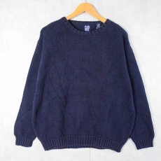 画像1: 90's CAP コットンニットセーター NAVY M (1)