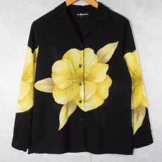 画像1: SAG HARBOR 花柄 オープンカラーシースルーシャツ BLACK (1)
