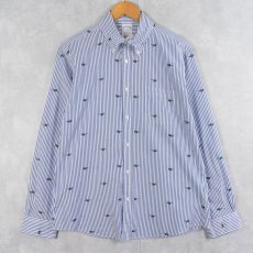 画像1: Brooks Brothers "REGENT FIT" ストライプ×サングラス柄 コットンボタンダウンシャツ M (1)