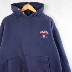 画像1: 90's CAMBER USA製 刺繍入り スウェットフーディー NAVY L (1)