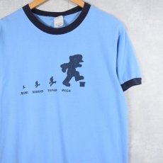 画像1: スーパーマリオ "MINI MARIO SUPER MEGA" キャラクタープリント リンガーTシャツ M (1)