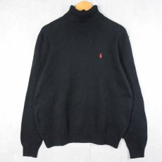 画像1: POLO Ralph Lauren ロゴ刺繍 タートルネック コットンニットセーター BLACK L (1)