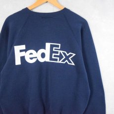 画像1: 90's FedEx USA製 企業ロゴプリントスウェット NAVY L (1)
