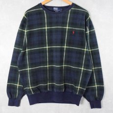 画像1: 90's POLO Ralph Lauren チェック柄 ロゴ刺繍スウェット M (1)