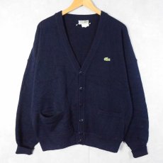 画像1: 70〜80's CHEMISE LACOSTE ロゴワッペン アクリルニットカーディガン NAVY SIZE3 (1)