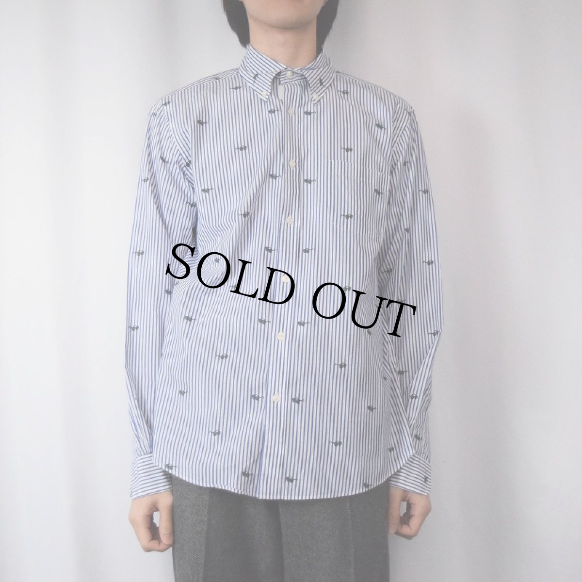 画像2: Brooks Brothers "REGENT FIT" ストライプ×サングラス柄 コットンボタンダウンシャツ M (2)