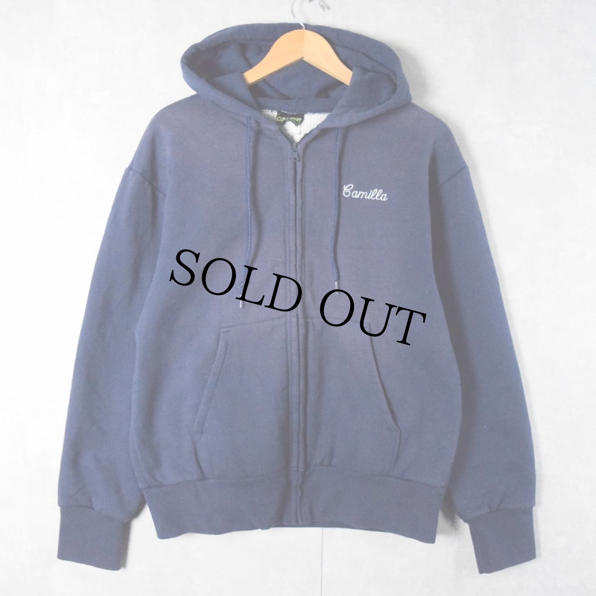 画像2: 90's CAMBER USA製 "PIEROS" 裏サーマル プリントスウェットジップパーカー NAVY M (2)