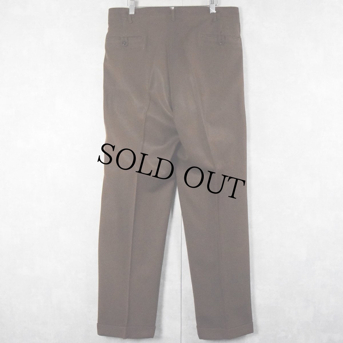 画像2: 50〜60's 2タック ウールギャバジンスラックス BROWN W35 (2)