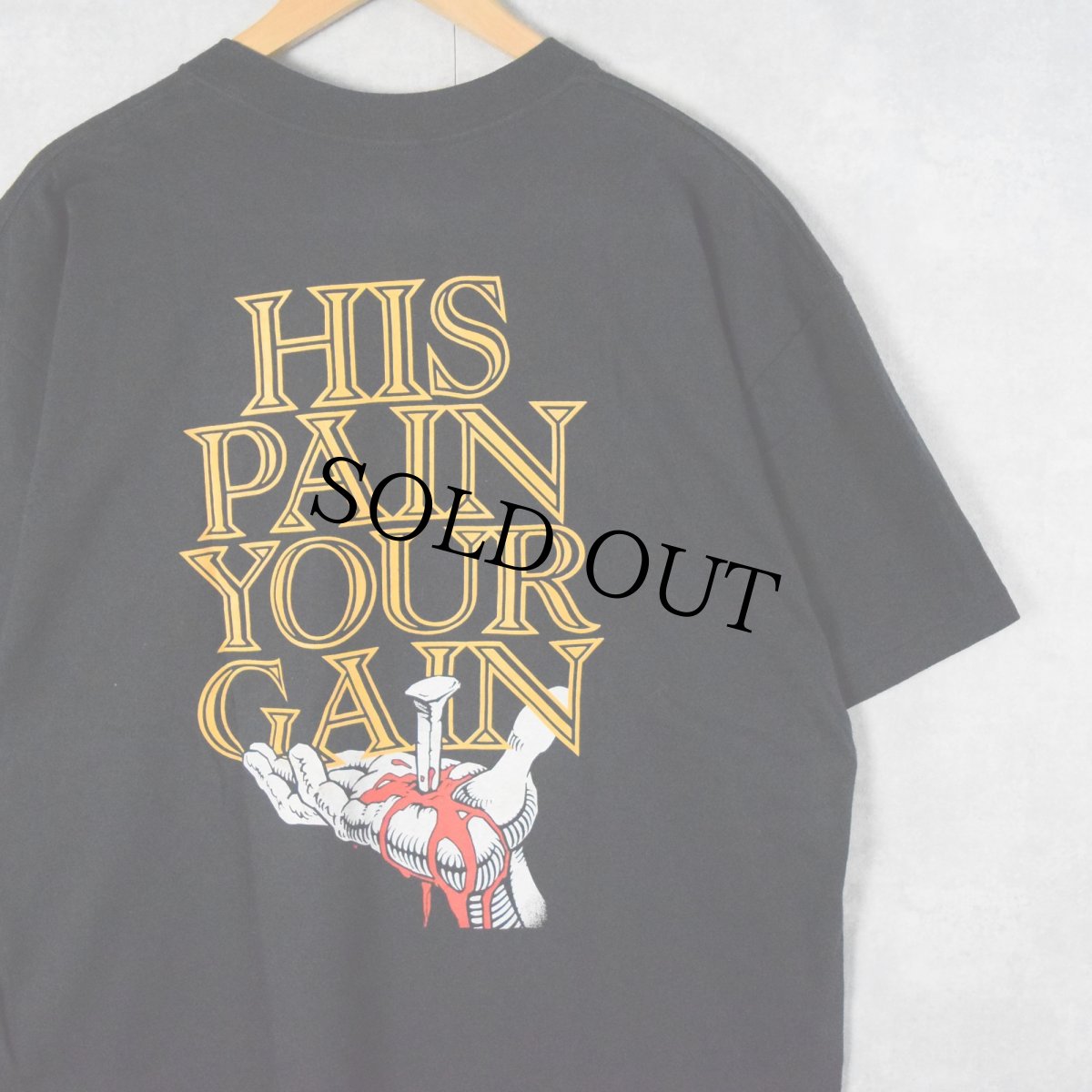 画像2: 90's LORD'S GYM USA製 "HIS PAIN YOUR GAIN" ジーザスパロディTシャツ XL (2)
