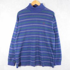 画像1: 90's POLO Ralph Lauren USA製 ボーダー柄 タートルネックロンT MAVY XL (1)