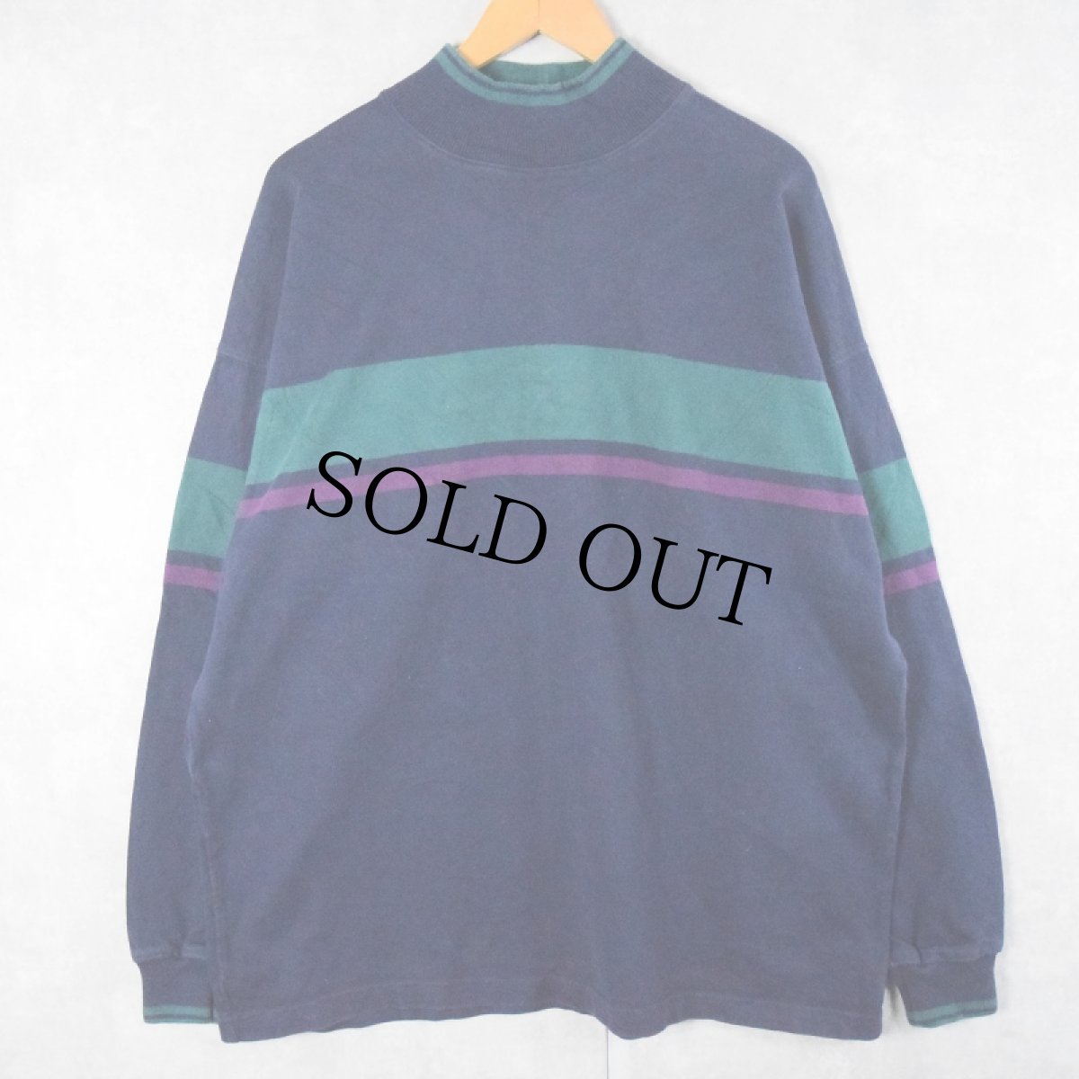 画像1: 80's L.L.Bean USA製 モックネック ヘビーウェイトロンT NAVY XL (1)