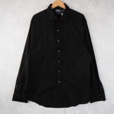 画像1: POLO Ralph Lauren "ESTATE FORMAL CUSTOM FIT" プリーツデザイン タキシードシャツ BLACK XL (1)