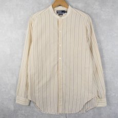 画像1: POLO Ralph Lauren "QUINCY BAND" マチ付き ドビーストライプ織 バンドカラーコットンシャツ M (1)