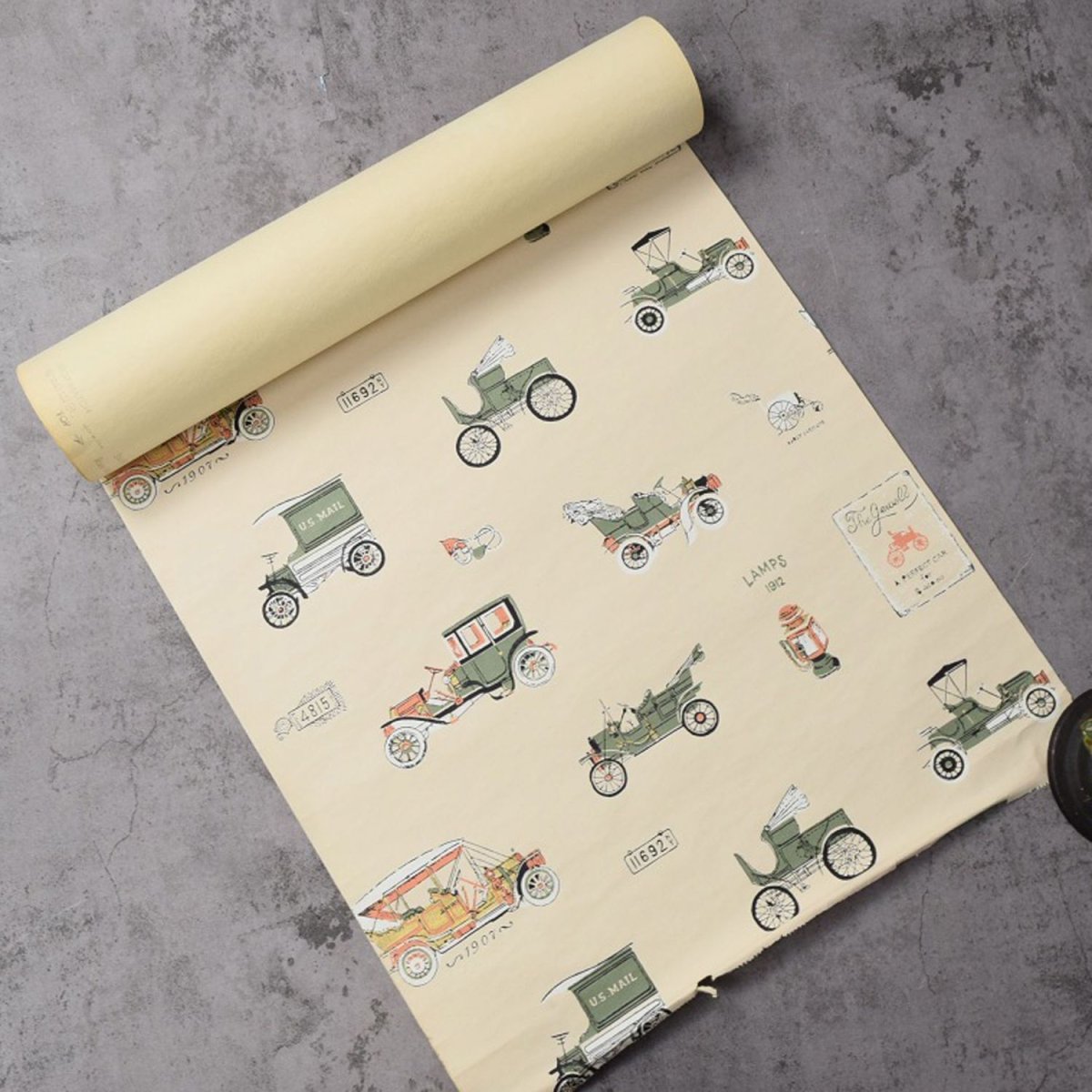 画像1: 〜50's USA製 自動車イラスト ウォールペーパー 1450cm×52.5cm (1)