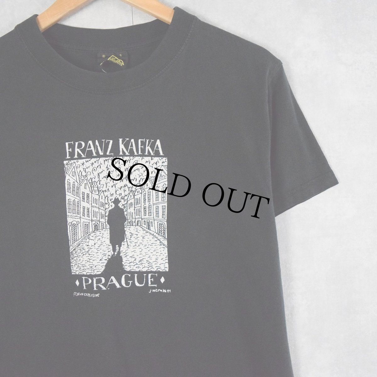 画像1: 90's Franz Kafka 小説家プリントTシャツ BLACK S (1)