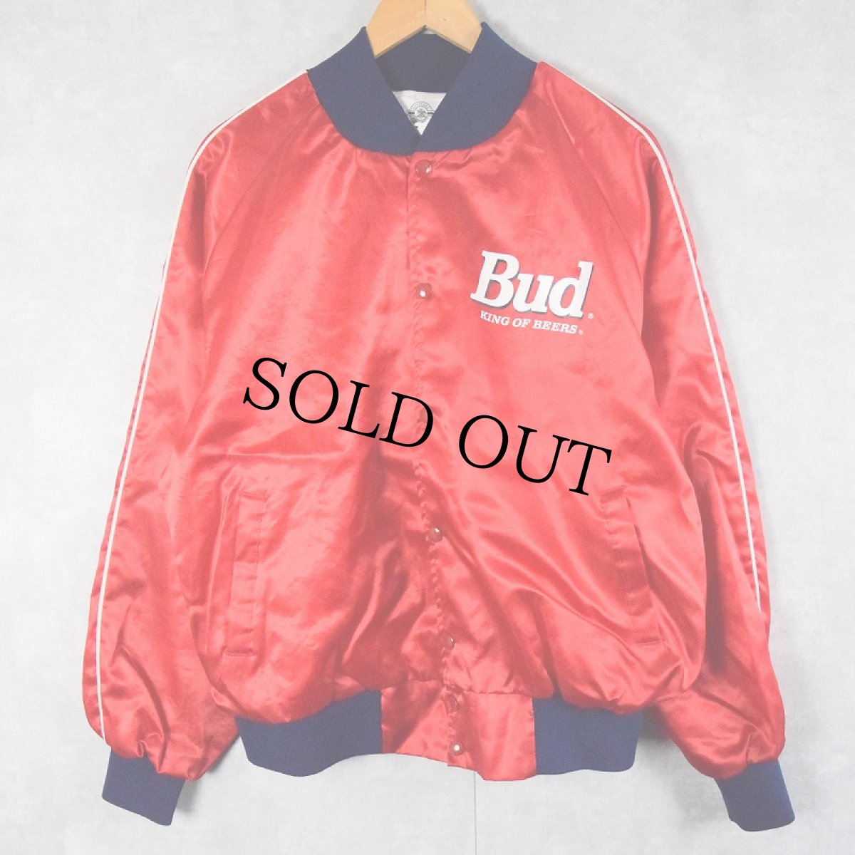 画像2: 80's Budweiser USA製 ビールメーカー ロゴプリント ナイロンスタジャン L (2)