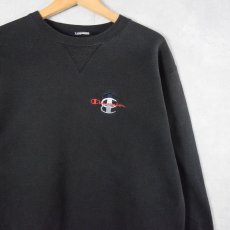 画像1: 90's Champion ロゴ刺繍 前Vスウェット BLACK  (1)