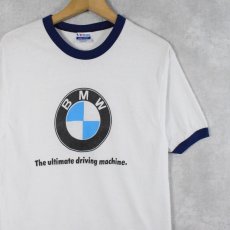 画像1: 80's BMW USA製 "The ultimate driving machine" 自動車メーカー ロゴプリントリンガーTシャツ L (1)