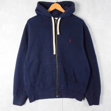 画像1: POLO Ralph Lauren REVERSE WEAVE TYPE ロゴ刺繍 スウェットジップパーカー NAVY L (1)