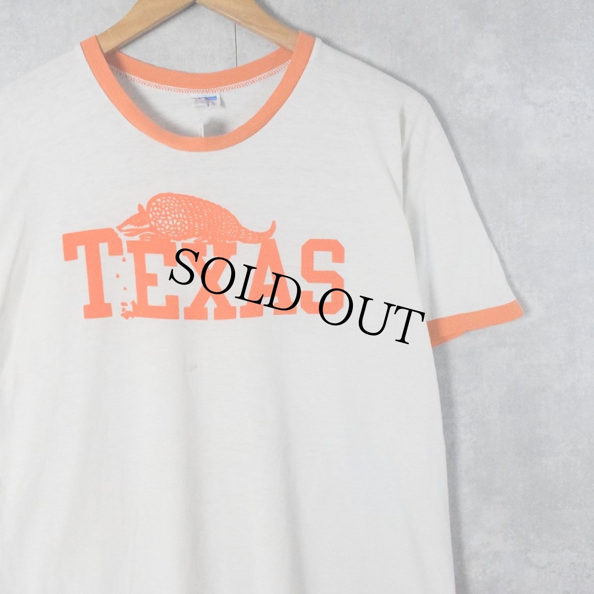 画像1: 70's Champion バータグ USA製 "TEXAS" プリントリンガーTシャツ XL (1)