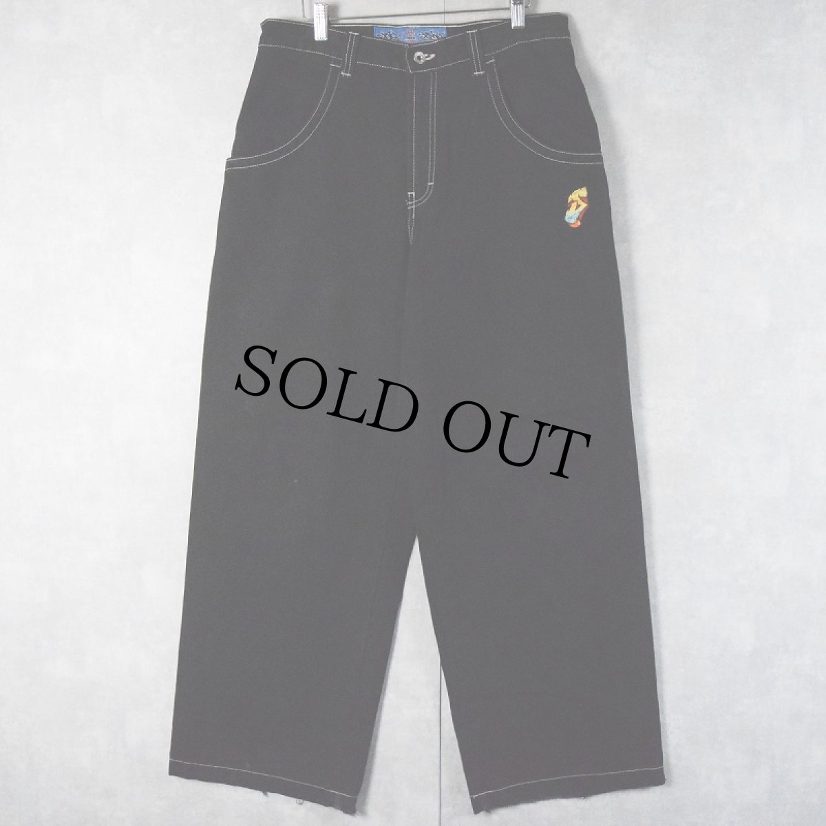 画像1: JNCO JEANS USA製 パッチ付き ブラックワイドデニムパンツ W33 (1)