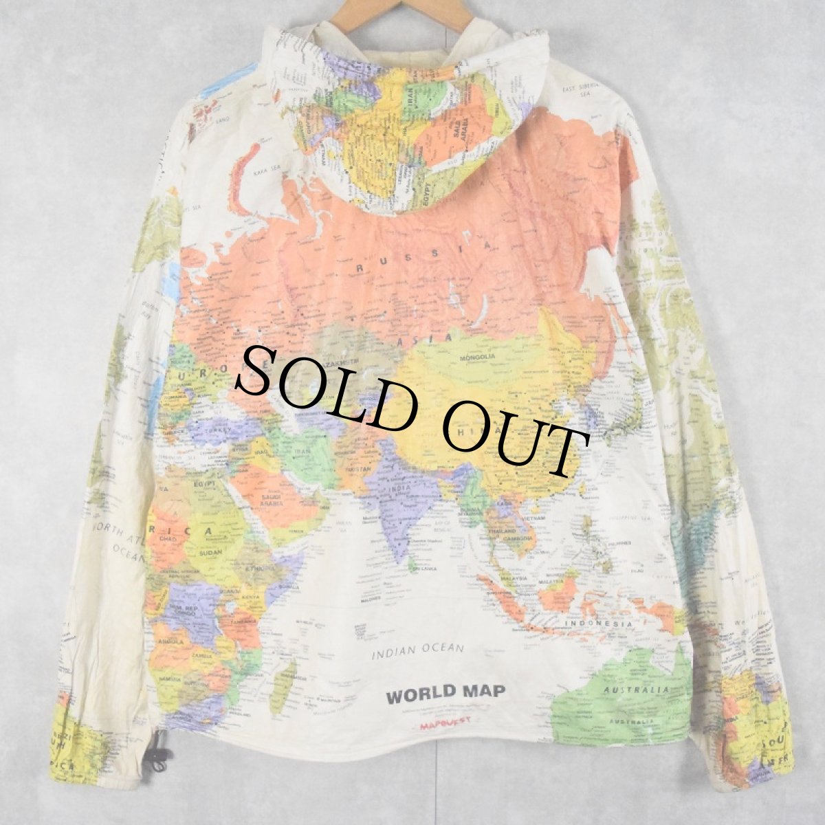 画像2: 90's USA製 世界地図柄 フード付き ペーパージャケット L (2)