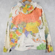 画像2: 90's USA製 世界地図柄 フード付き ペーパージャケット L (2)