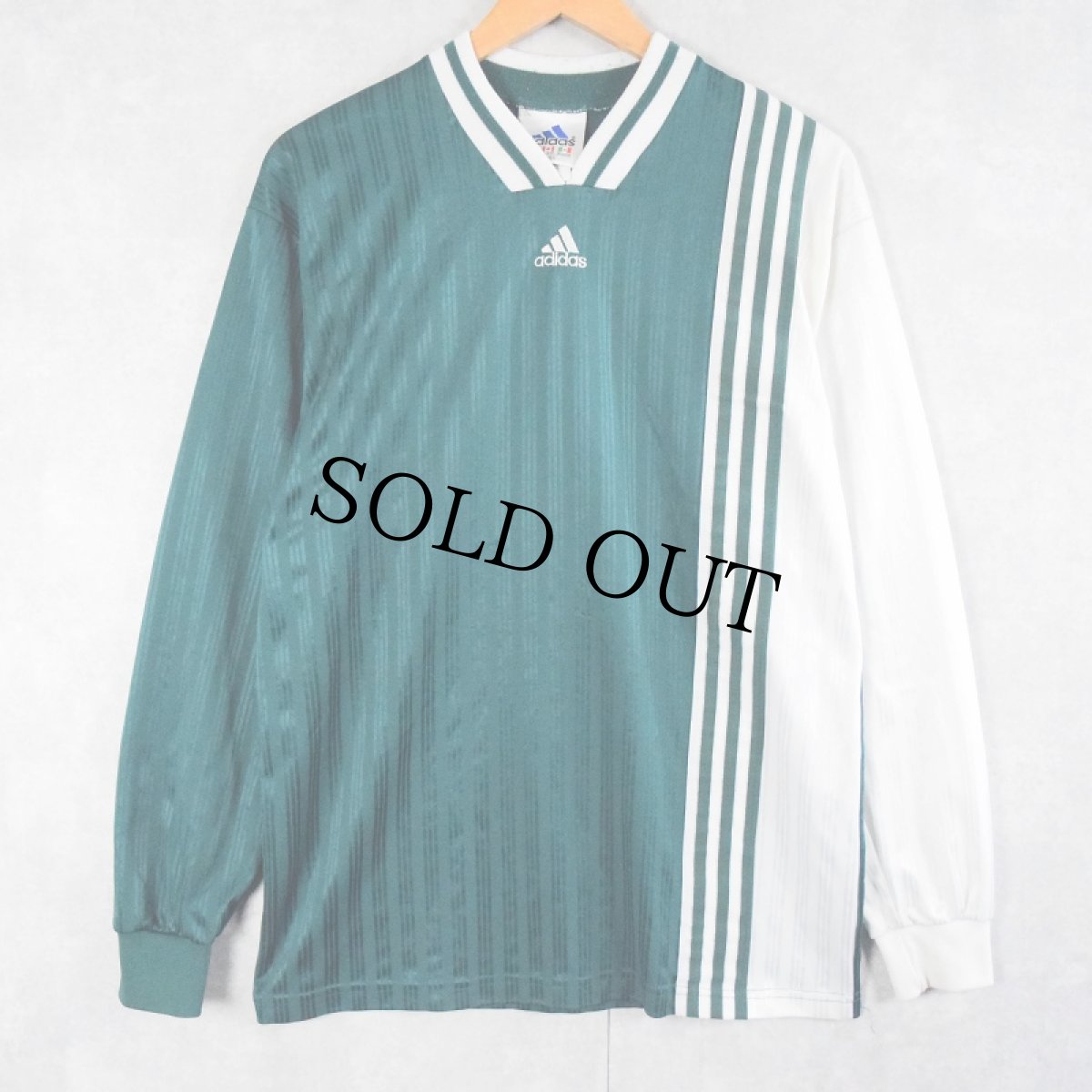 画像1: 90's adidas USA製 ロゴ刺繍 2トーン ゲームシャツ M (1)