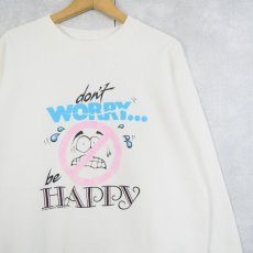 画像1: 80's USA製 "don't WORRY... be HAPPY" プリントラグランスウェット XL (1)