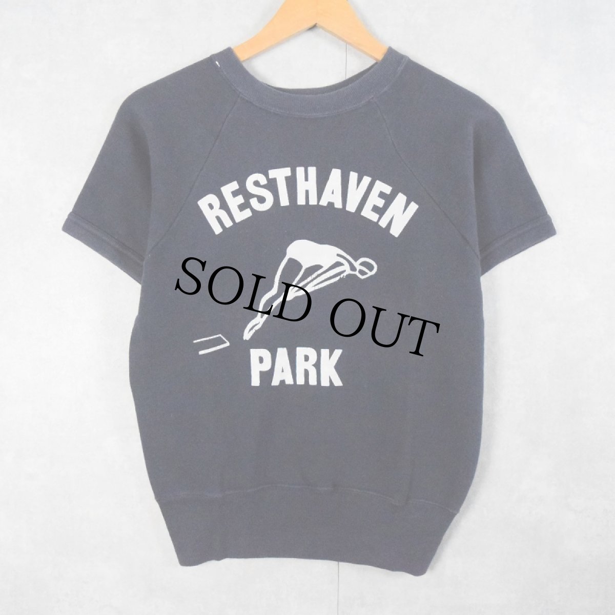 画像1: 〜60's "RESTHAVEN PARK" プリントラグラン半袖スウェット NAVY (1)