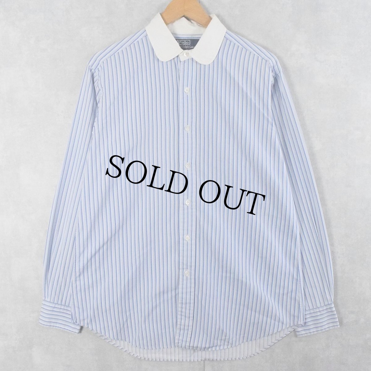画像1: POLO Ralph Lauren 丸襟 ストライプ柄 コットンシャツ M (1)