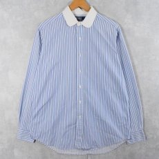 画像1: POLO Ralph Lauren 丸襟 ストライプ柄 コットンシャツ M (1)