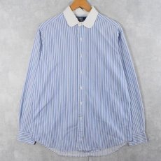 画像1: POLO Ralph Lauren 丸襟 ストライプ柄シャツ M (1)