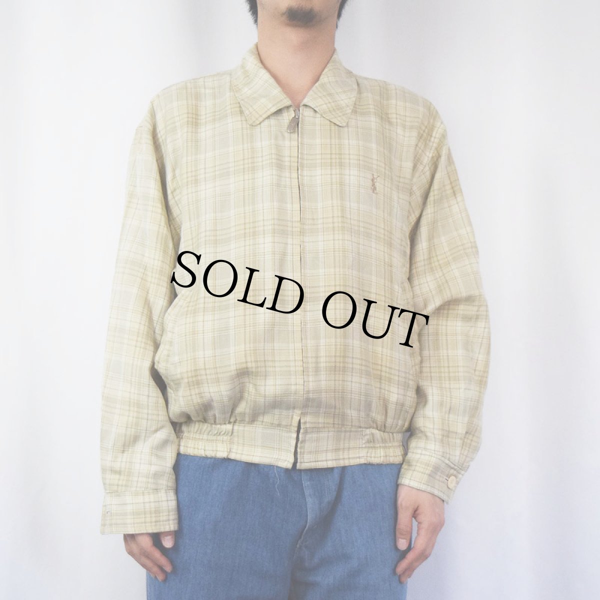 画像2: 90's Yves Saint Laurent pour homme ロゴ刺繍 チェック柄 スイングトップ (2)