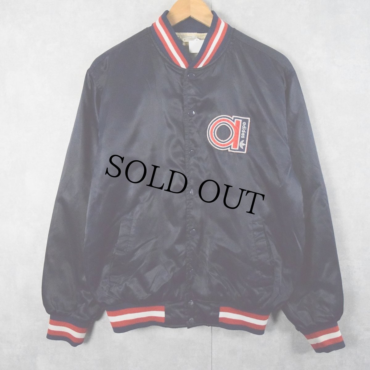 画像2: 80's adidas TAIWAN製 ロゴ刺繍 ナイロンスタジャン NAVY M (2)