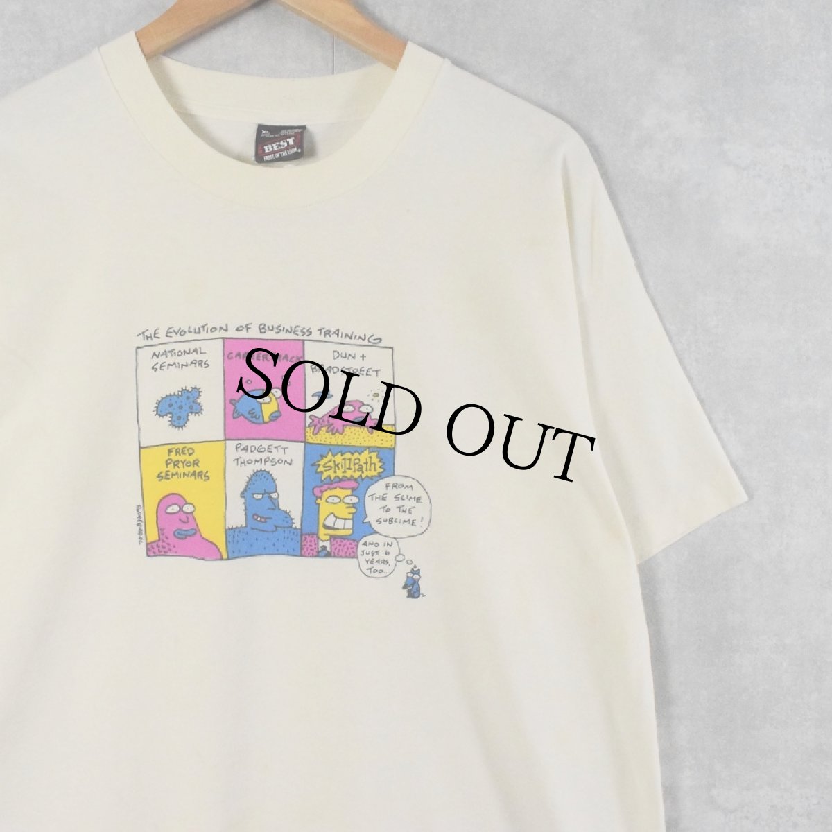 画像1: 90's USA製 "THE EVOLUTION OF BUSINESS TRAINING" シュールイラストTシャツ XL (1)